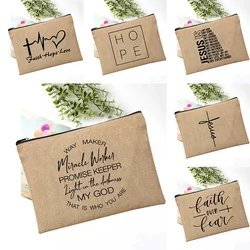 evjf pochette rangement organiseurs maquillage trousse de toilette femme Pochette de maquillage imprimé chrétien Faith Over Fearless, trousse de toilette à cosmétiques pour femmes, Slogan sans peur