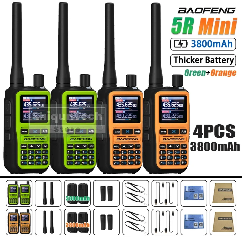 4PCS 3800mAh Baofeng UV-5R Mini Walkie Talkie Type-C VHF UHF Bluetooth Programming Two Way Radio 999 Channels For Camping Hiking