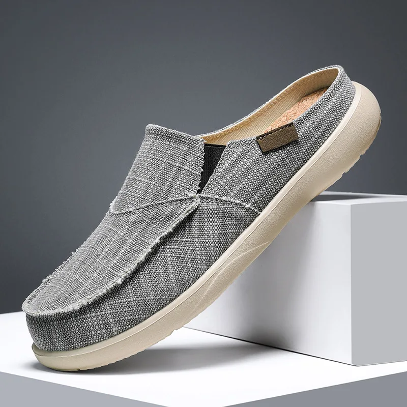 

Men's Canvas Shoes Slip on Casual Shoes New Outdoor Half Support Slippers Soft Sole Walking Flats Non-slip Lightweight Loafers