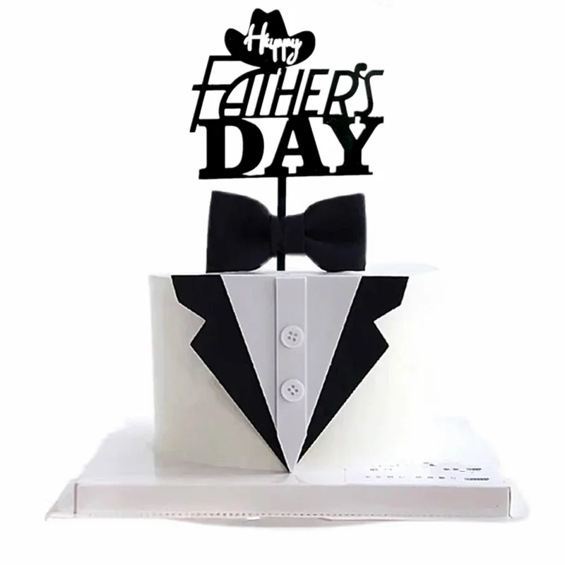 Suit Bow Tie Men Happy Birthday Cake Topper Gold Black Acrylic Father's Day Party Gift Cake Topper Super Dad Dessert Decoration