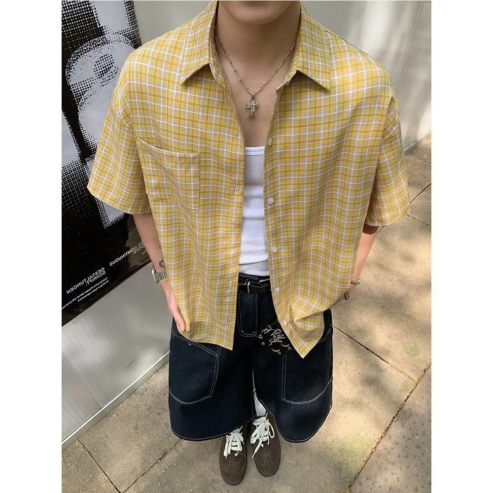 الأمريكية الرجعية منقوشة قميص الرجال قصيرة الأكمام الصيف عارضة العصرية الحرير الجليد الرجال الراقية أزياء العلامة التجارية معطف وسيم