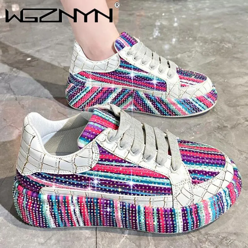 

Spring Women Sneakers Fashion Rhinestones Thick Sole Sports Shoes for Girls Crystal Silver Platform Sneakers Zapatos De Mujer