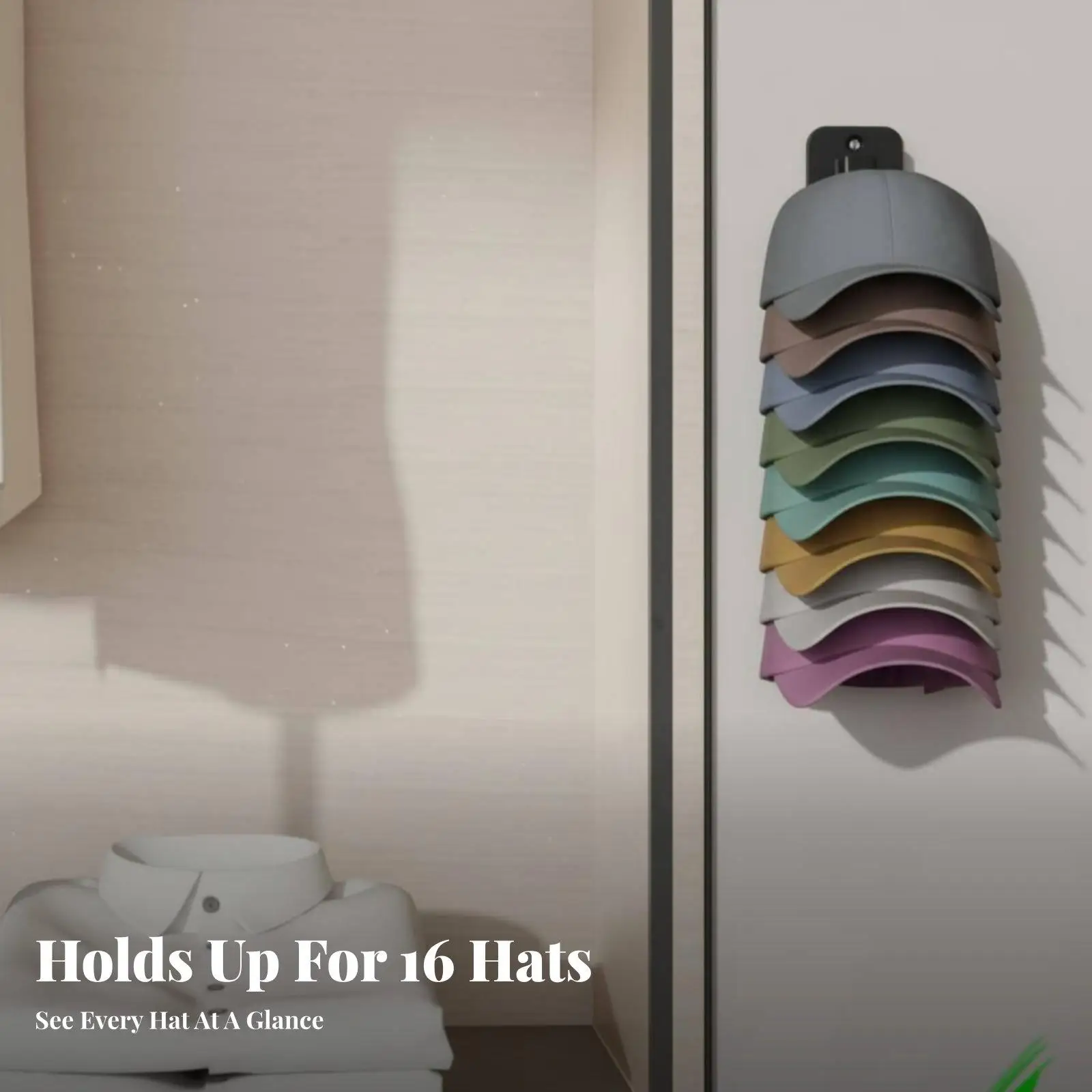 Wall Mounted Baseball Hat Rack for 16 Caps Plastic Hat Organizer Storage for Closet Door Bedroom Dorm Room