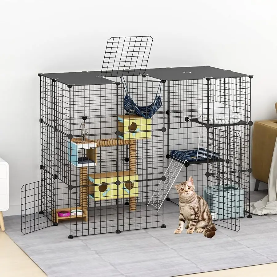 

Large Cat Cage Enclosure Cat Playpen Detachable Metal Wire Indoor DIY Kennels Crate Large Exercise Place 2x3x4 Ideal for 1-4 Cat