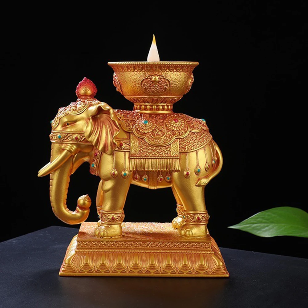 

Auspicious elephant Butter Lamp ornament, Charging style LED eternal lamp, Offering Buddha electronic butter light for home