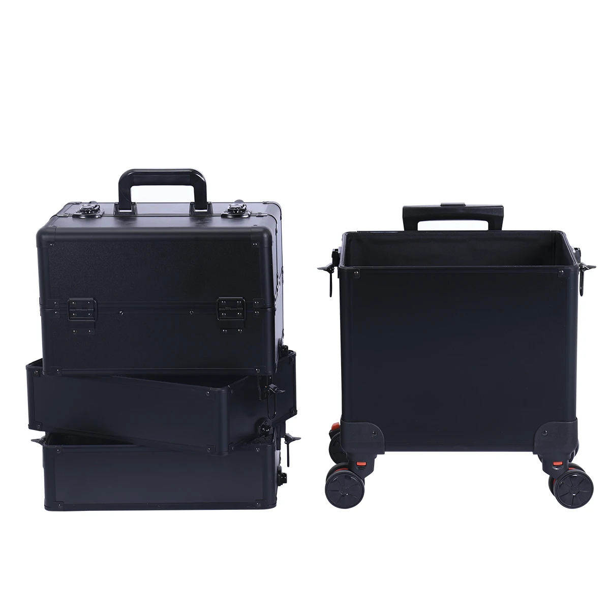 Detachable Rolling Makeup Case Large Storage Cosmetic Trolley 4 Layers Large Capacity Makeup Organizers Travel Case with Key