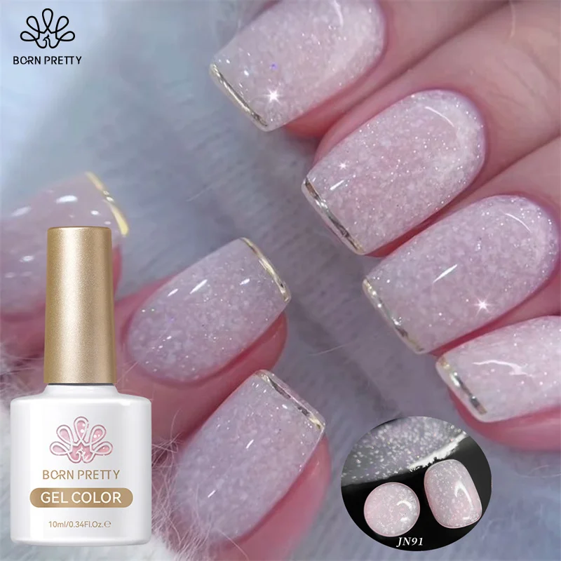 

BORN PRETTY 10ml Snowflakes Pink Milky White Gel Nail Polish Jelly Color Sequins Semi Permanent Nails Art Design Varnish DIY