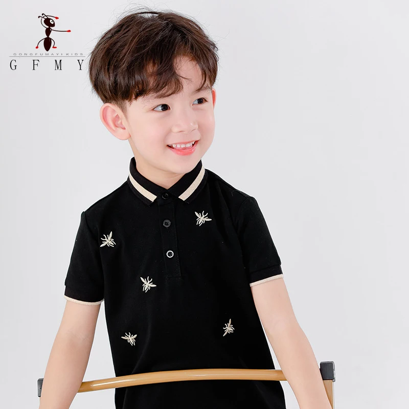 GFMY Kids Clothes Boys Polo Shirt Embroidery Short Sleeve T-shirt Turn-down Collar 4T-16T Summer Thin Cotton Children\'s Tops