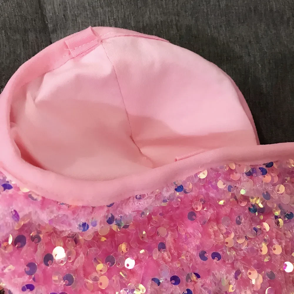 เซ็กซี่ลึก V คอสีชมพู Sequins บอดี้สูทบาร์ไนท์คลับนักร้องหญิงนักเต้นเวทีสวมใส่ทีม DJ Jazz Dance Show เครื่องแต่งกาย