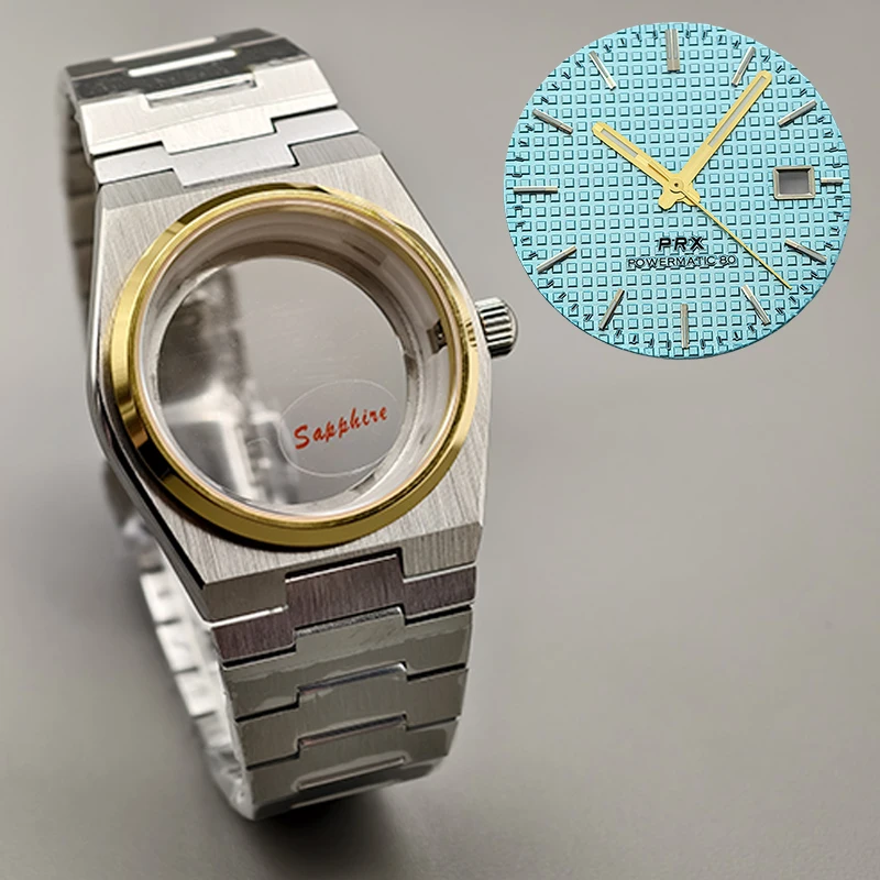 Gold 40mm PRX Super Player Watch Case Sapphire Glass Fits For 7S26 NH35 NH36 NH38 4R Movement Multi-Color Dial Hands Watch Parts