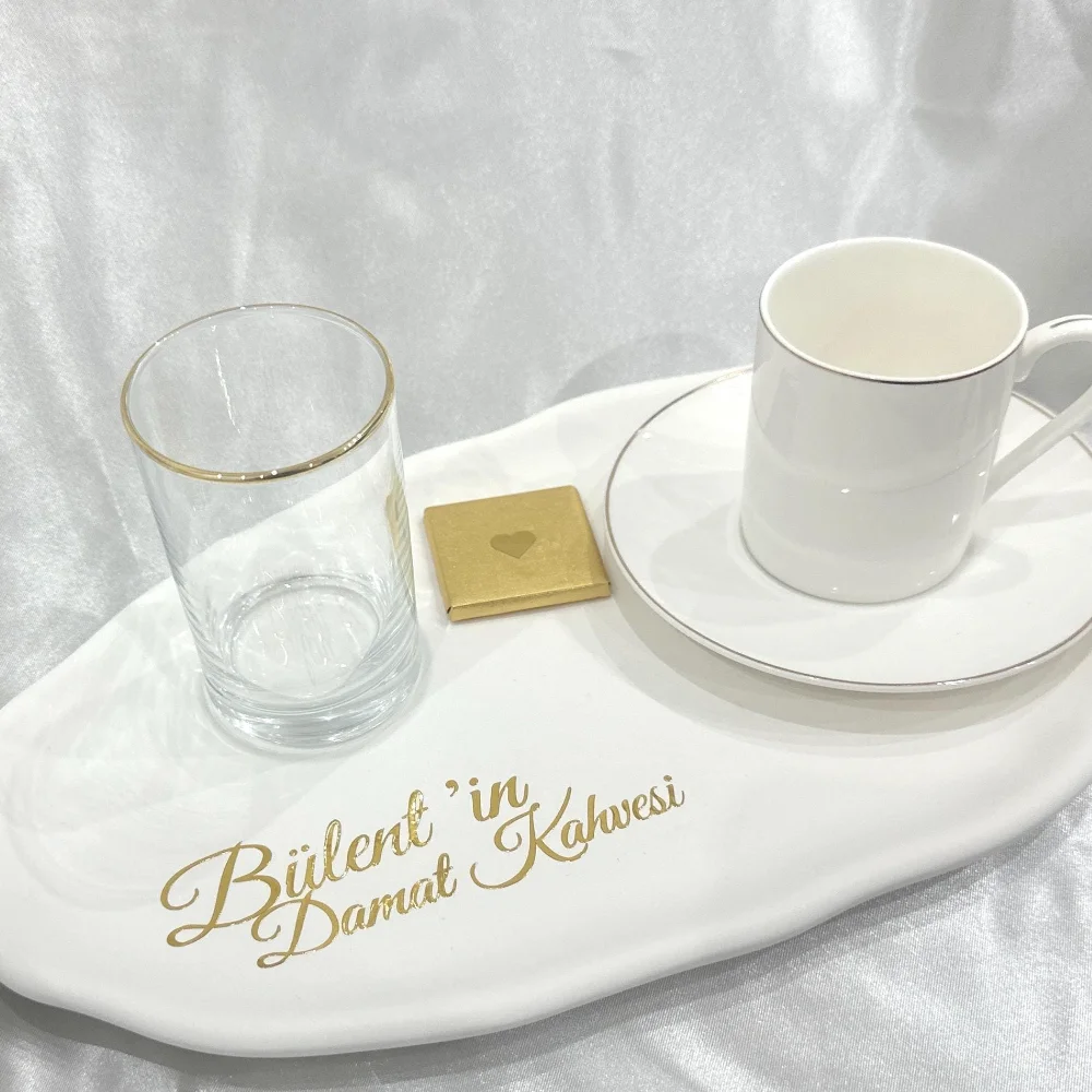 Vinyl Stickers For Damat Kahvesi Tray Lettering Wedding Party Favors Gold Foil Decal Name Wedding Tray Decor Söz Tepsi