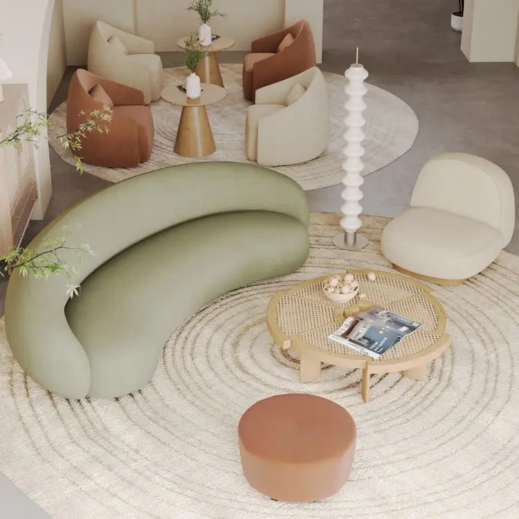 

Sales office Beauty salon Cream wabi wind, leisure area Hotel small apartment fabric sofa