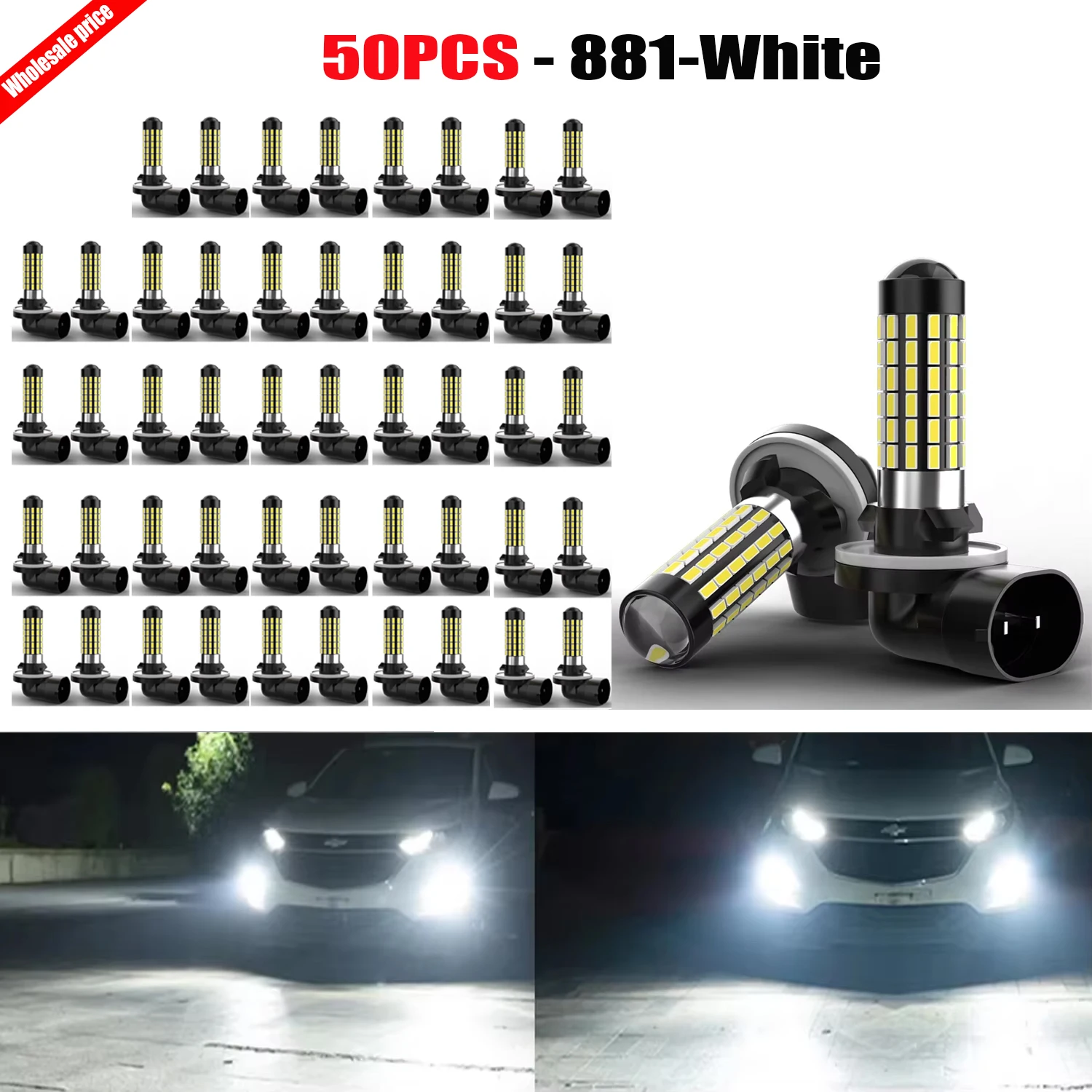 50pcs 881 H27W/2 LED Headlight Bulbs Anti-Flicker Dustproof Shockproof For KIA SOUL AM 2009~2023 Direct Fit Halogen Replacement