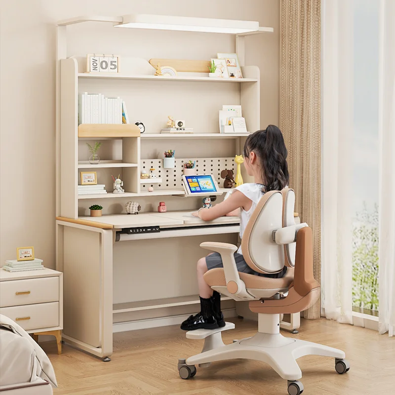 

Natural light eye protection smart student desk electric lifting solid wood multi-functional study table and chair set