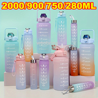 Sports Water Bottle for Running Drinking Bottle 2L Motivational with Time Marker Stickers Portable Reusable Plastic Cups