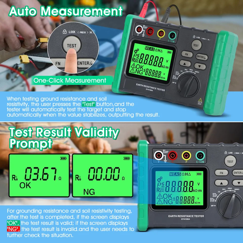 DY4100A/DY4100B Digital Earth Ground Resistance Meg-ohmmeter 0-2000 Ohm High Accuracy Instruments Inspection Electrician Tester