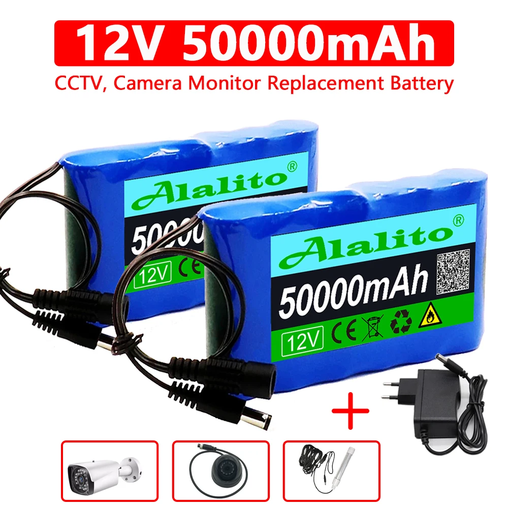 

NEW Portable Super 12V 50000mah Battery Rechargeable Lithium Ion Battery Pack Capacity DC 12.6v 50Ah CCTV Cam Monitor + Charger