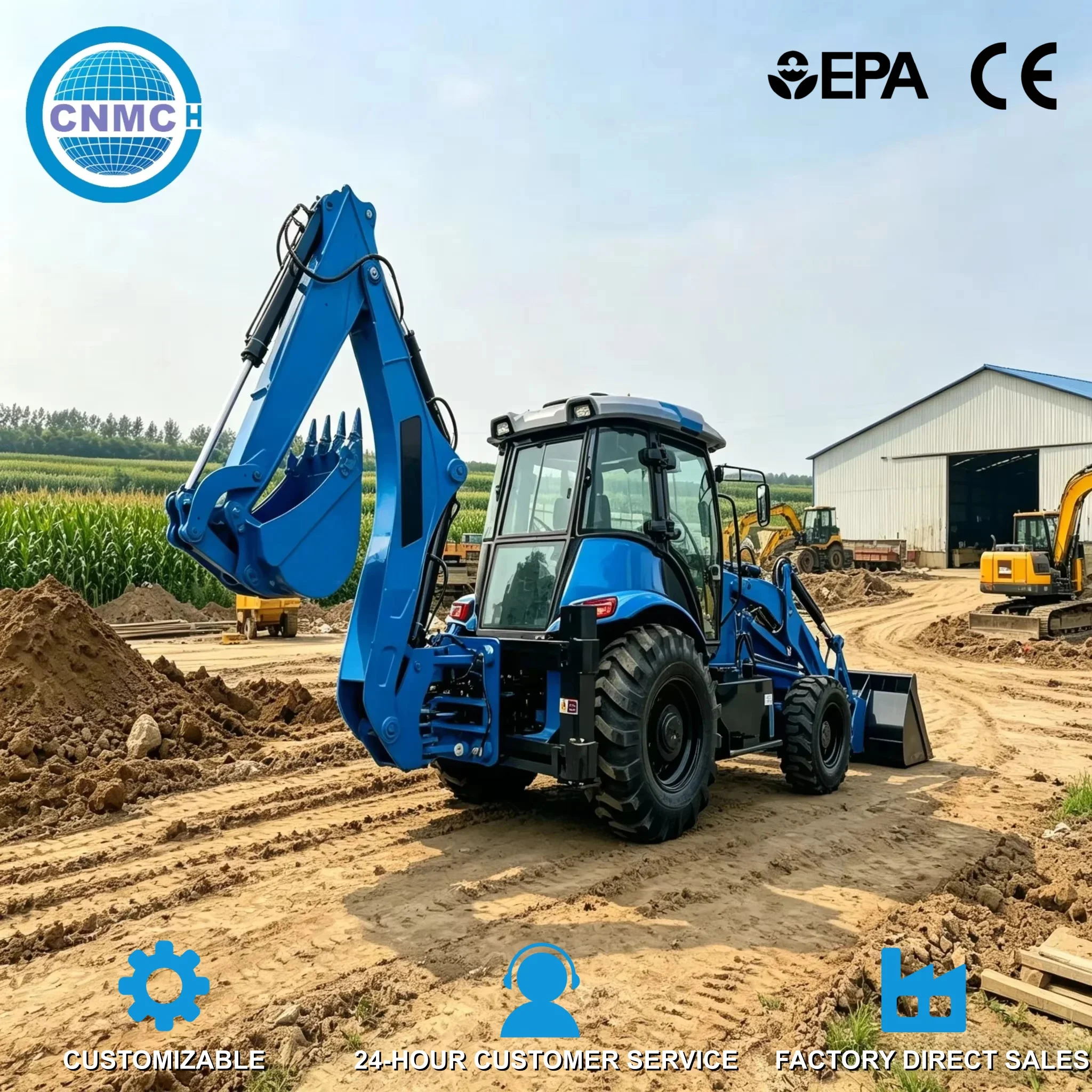 4x4 Wheel Excavator Loader 7.5 Ton Backhoe Excavator Loader Two-End Operation With accessories Garden Farm Use EPA CE Certified