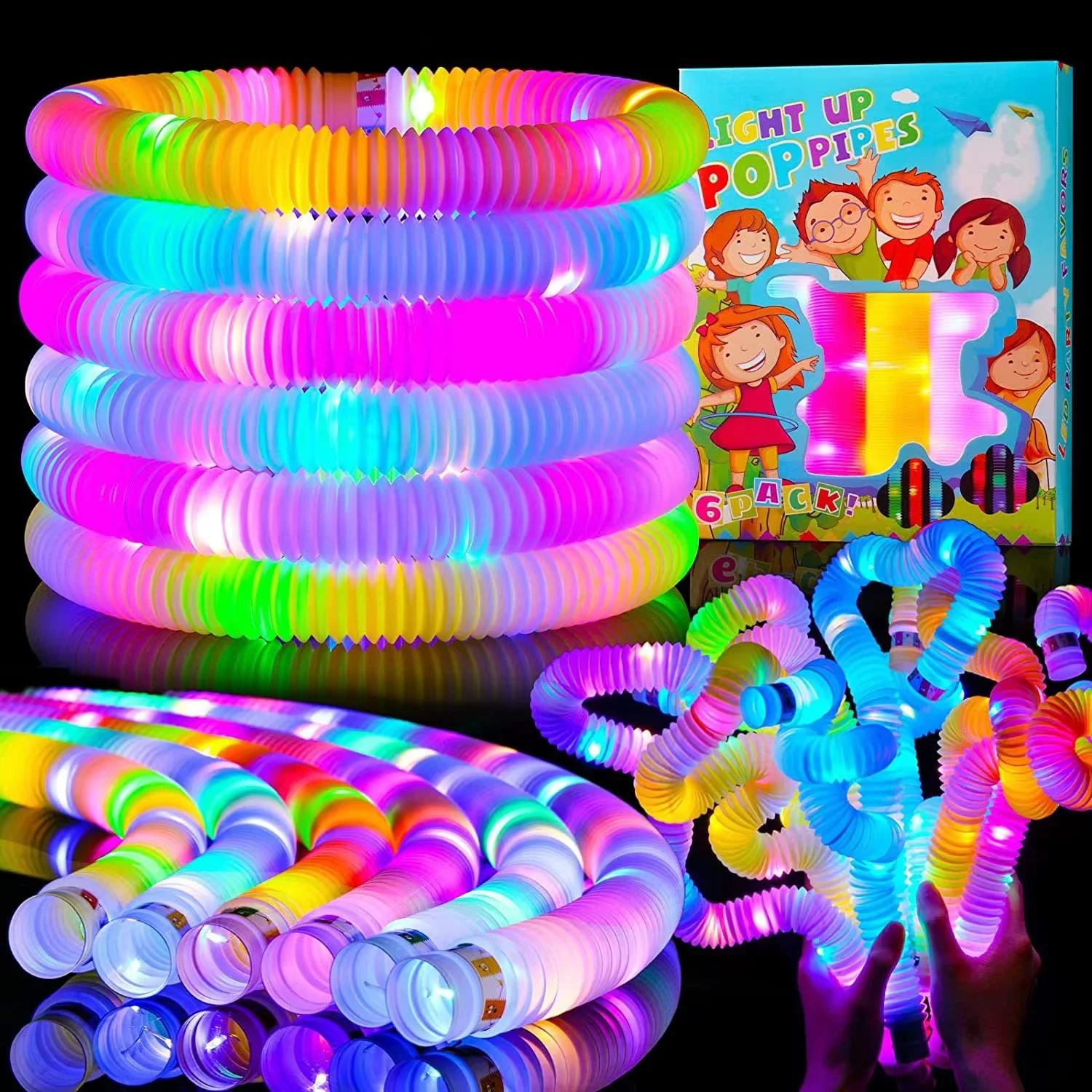 Glow Sticks Party Pack Glow Necklaces Bracelets Halloween Light up Pop Tubes Kids Glow in Dark Party Favor Supplies Decoration