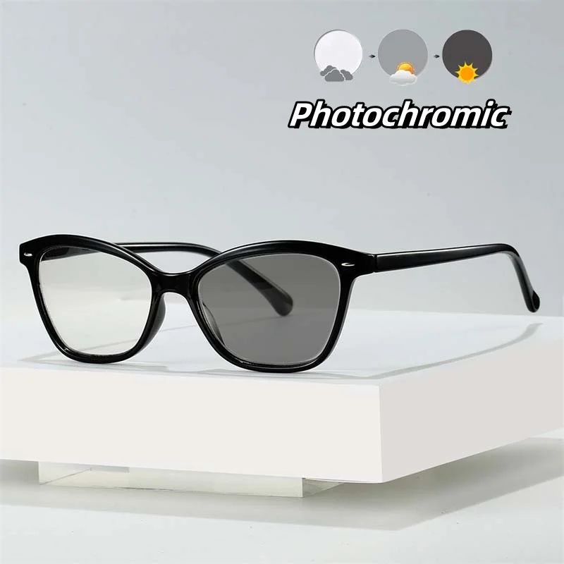 

Men Women Cat Eye Photochromic Reading Eyewear Luxury Blue Light Blocking Presbyopia Eyeglasses New Color Changing Goggle