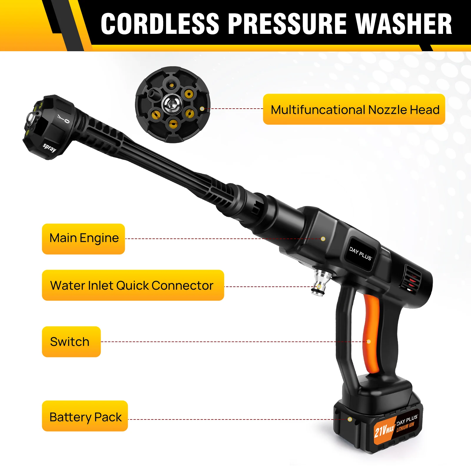 BRIEFNESS Rechargeable Car Wash Gun Electric High Pressure Washer Cordless Electric Water Gun Foam Machine Makita 24V Battery