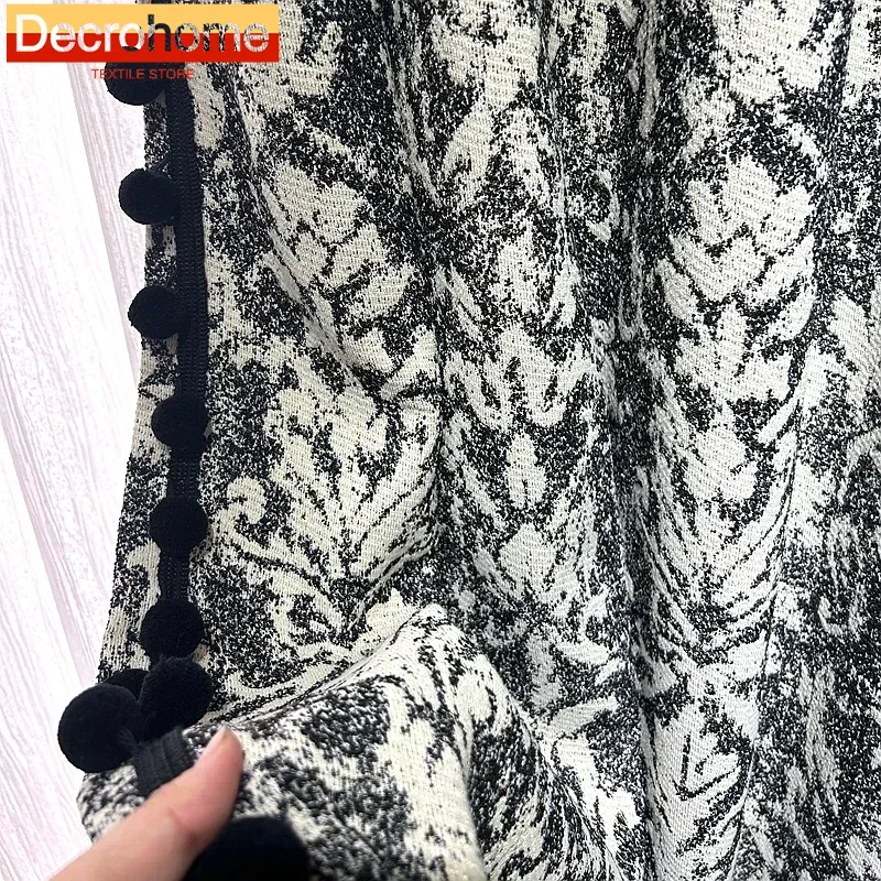 

Vintage Fragrant Style Black and White Jacquard Thickened Chenille Blackout Curtains for Living Room Bedroom Balcony Customised