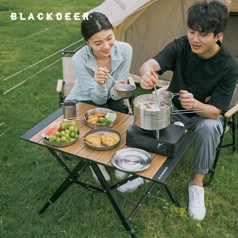 BLACK-DEER Camping Folding Table Aluminum Alloy Multifunctional Portable Wood Table Adjustable Height Outdoor Picnic Quick Open