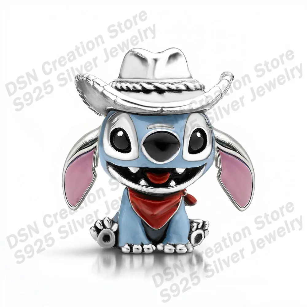 DSN creativo 925 encanto de plata Disney Stitch estilo vaquero pulsera de cuentas personalizada juego infantil encanto joyería de lujo femenina regalo