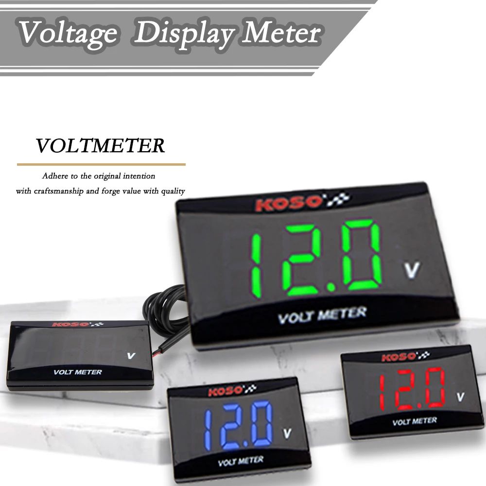 KOSO Motorcycle Mini Voltage Meter Voltmeter 0-20V LED Digital Display Waterproof Voltage Tester Modified Accessories