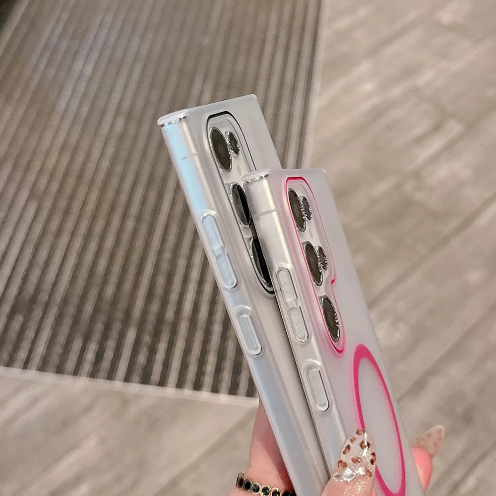 Transparent Matte Case For Samsung Galaxy S25 Ultra S24 S23 S22 Ultra S23 S20 S21 FE Magnetic Wireless Charge Ultra Thin Cover