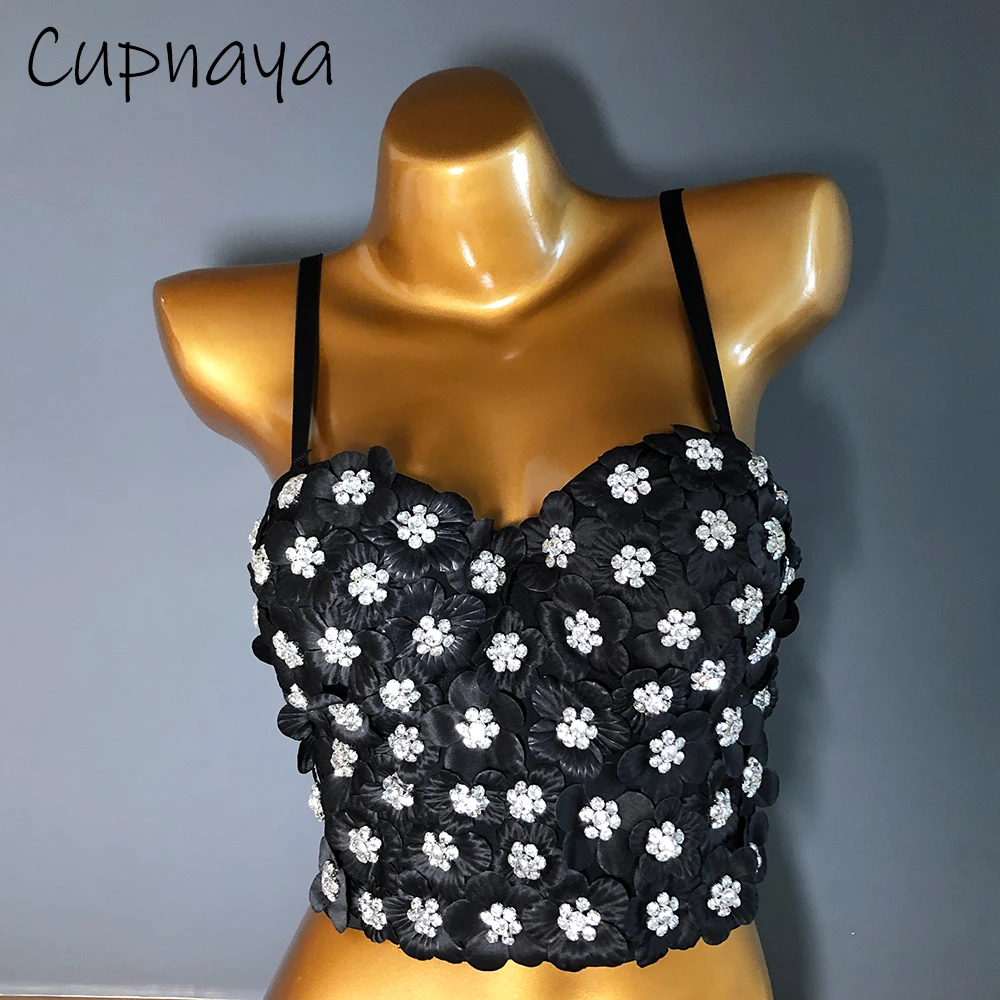 

Cupnaya 3D Flowers Decors Pearls Women Sexy Crop Top Bustier Ladies Short Corset Inner Bralette Camisole Summer Tube Vest