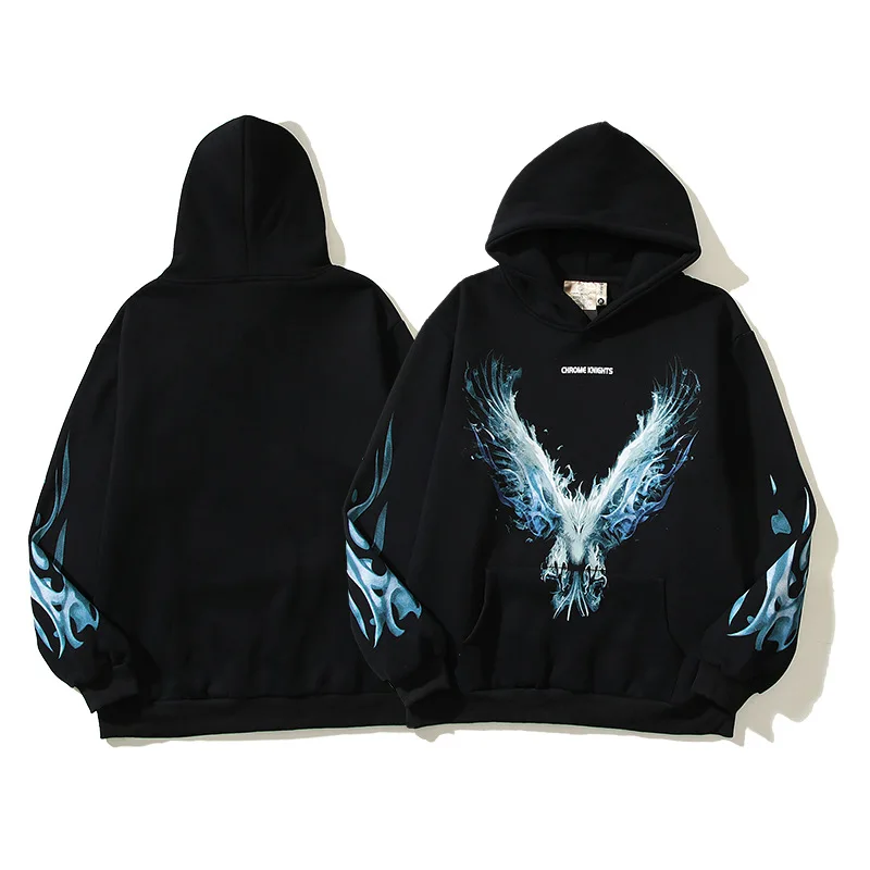 Gothic Y2k Hoodies for Men Angel Wing Printed Distressed Vintage Women Sweatshirts Fashion Hoodie Men Pullovers