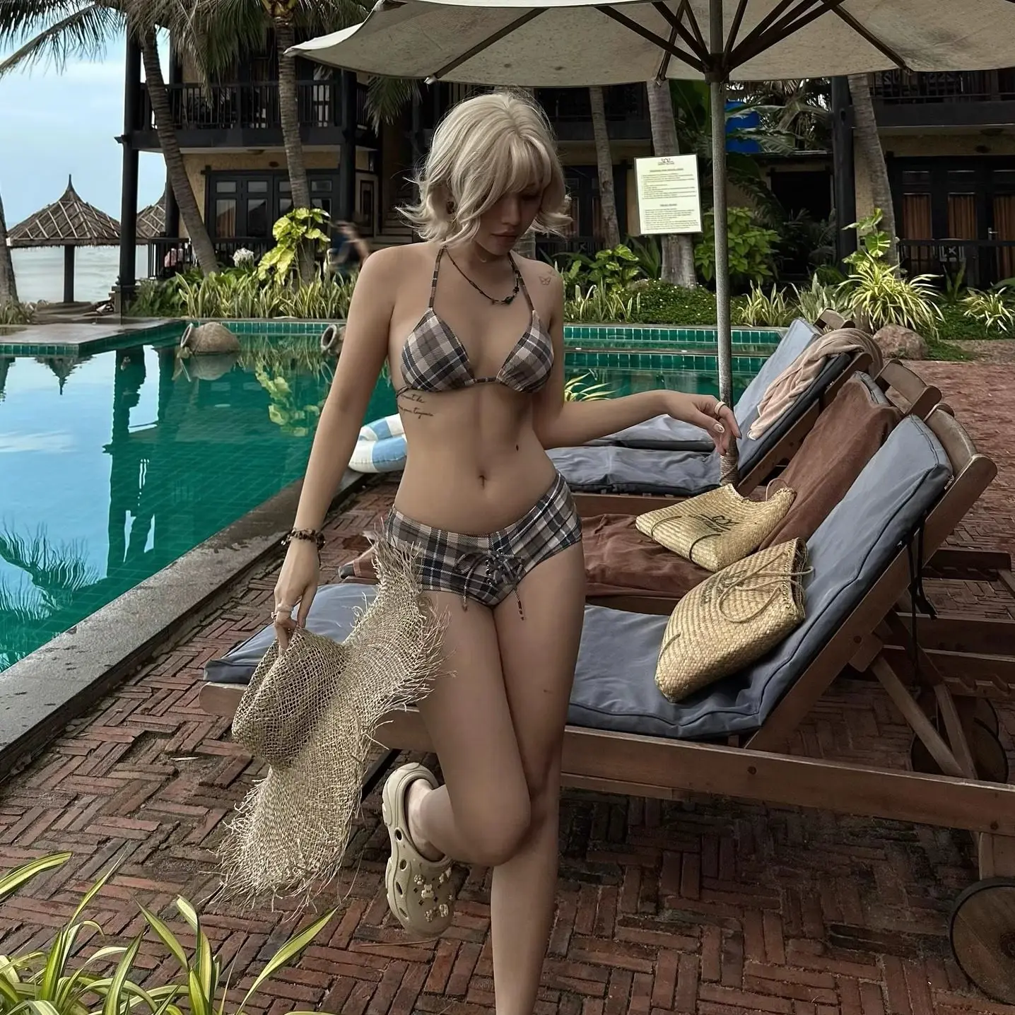 Plaid Bikini Swimsuit Strapless High-End Beauty Hot Spring Beach Vacation Swimwear Sport Yoga Fitness Fans Supplies