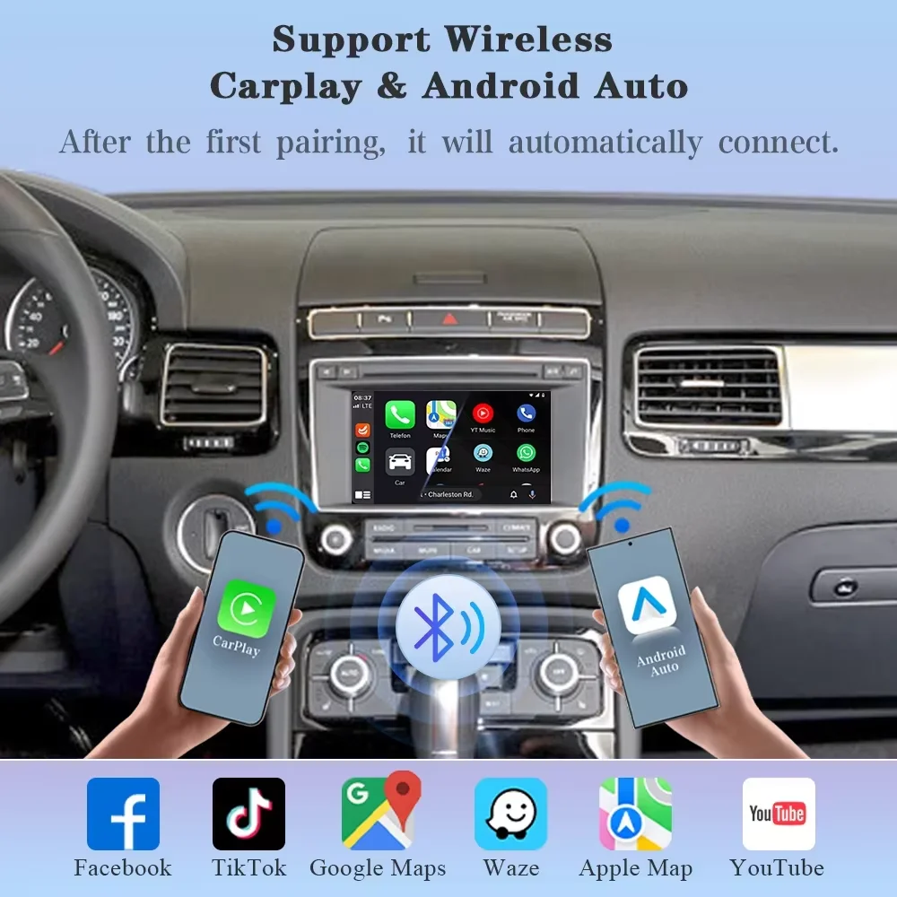 BONROAD Wireless CarPlay Android Auto Interface For Volkswagen VW Touareg RNS850 2010-2018 Mirror Link Airplay BT GPS Module Decoder
