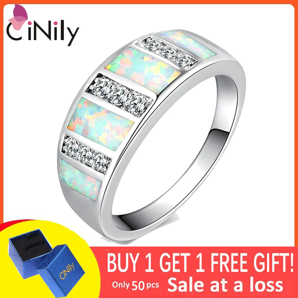 CiNily Created White Fire Opal Rings With Cubic Zirconia Silver Plated Fashion Jewelry Ring For Women Wedding Party Size 6 -11