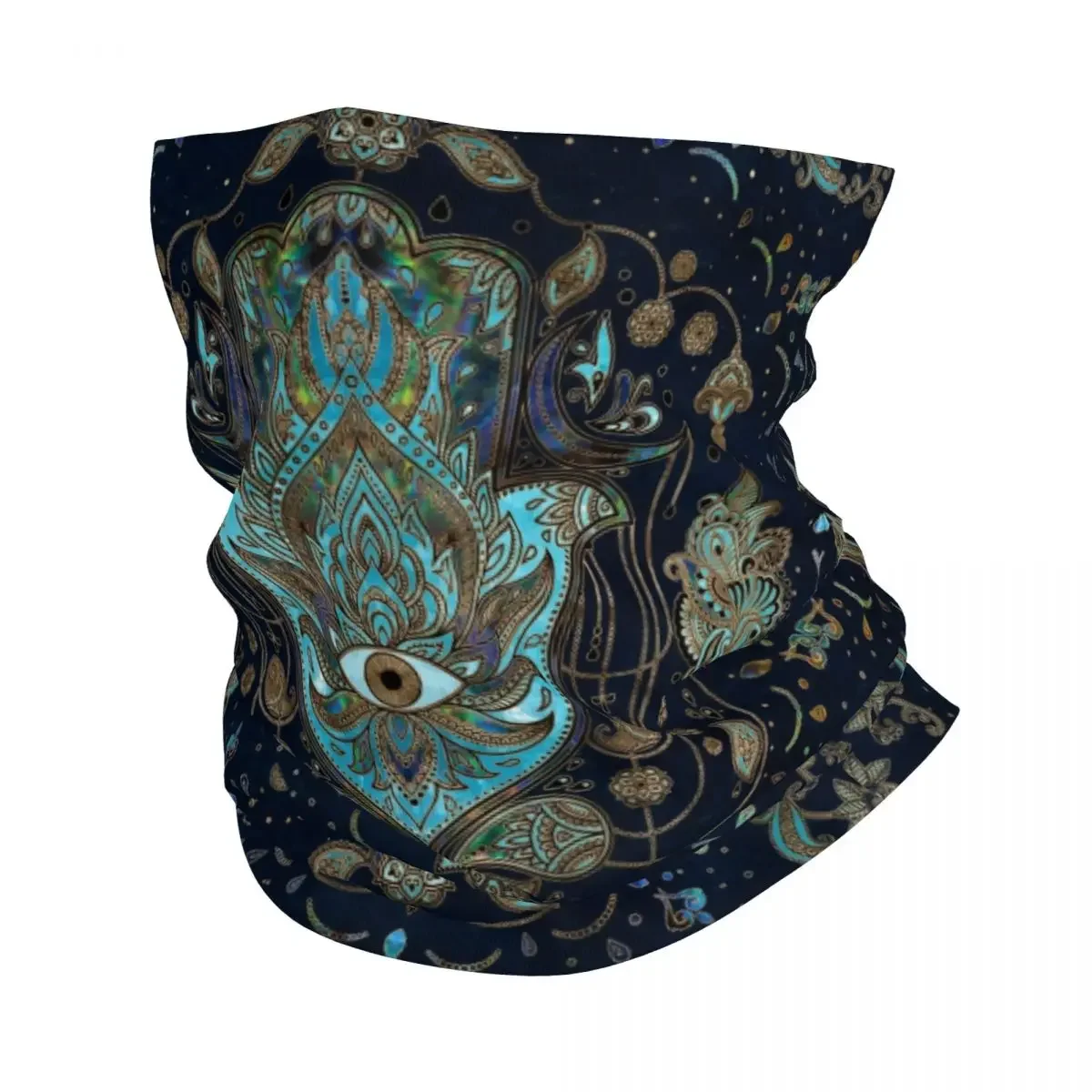 

Hand Of Fatima Blue Gemstones Neck Gaiter Women Men UV Protection Winter Hamsa Hand Evil Eye Bandana Scarf for Ski