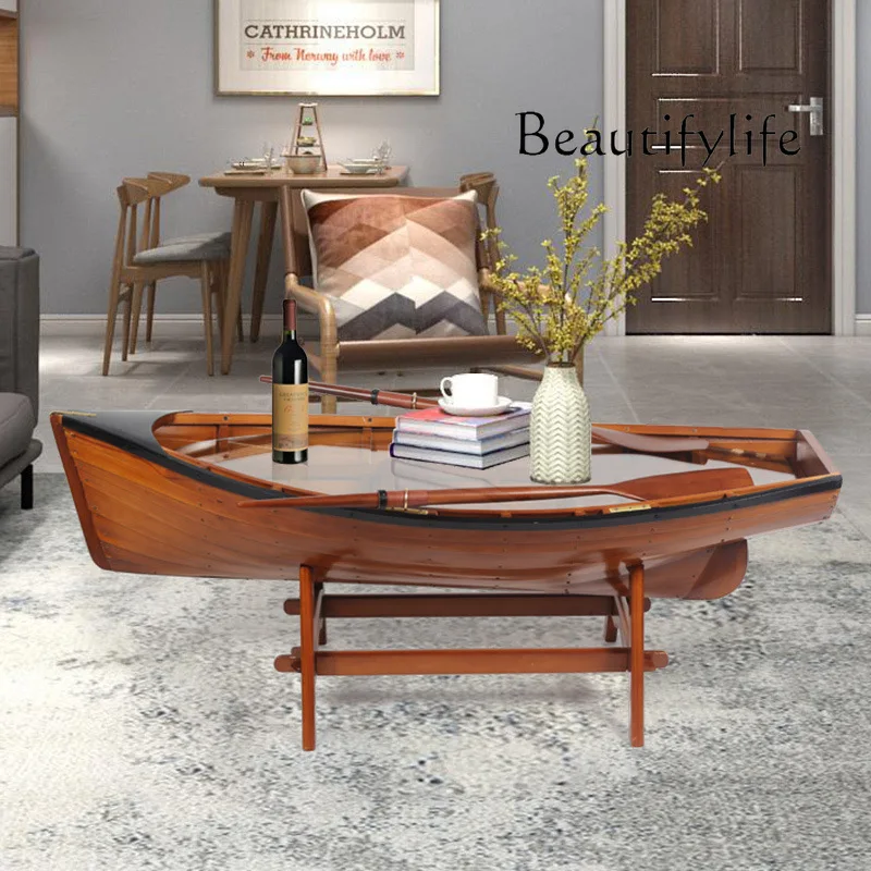 

muebles para hogar Mediterranean Style Creative Boat Coffee Table Living Room Furniture Furnishing Articles Balcony Coffee Table