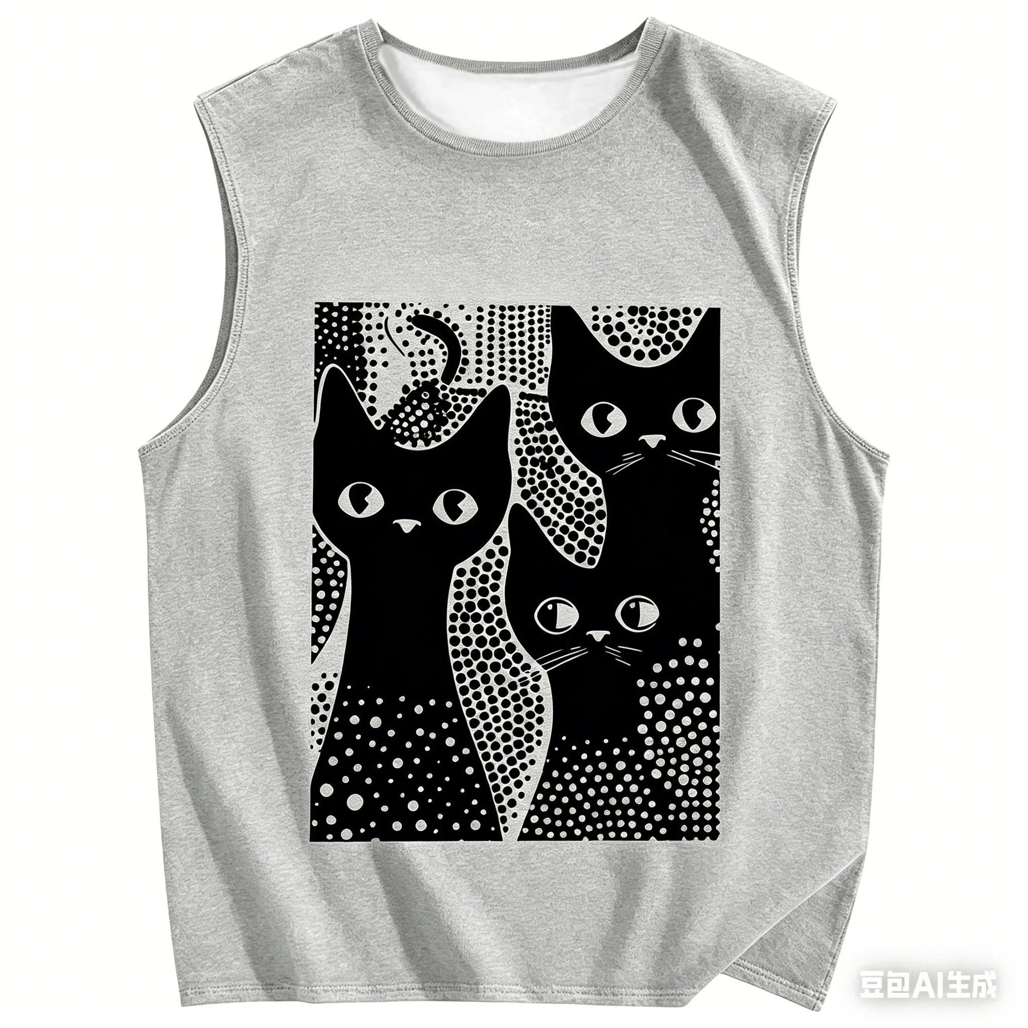 Adult and Children's Polka Dot Black Cat 3D Printed Vest, Suitable for Couples and Parent-child Sports Casual Training Outfits