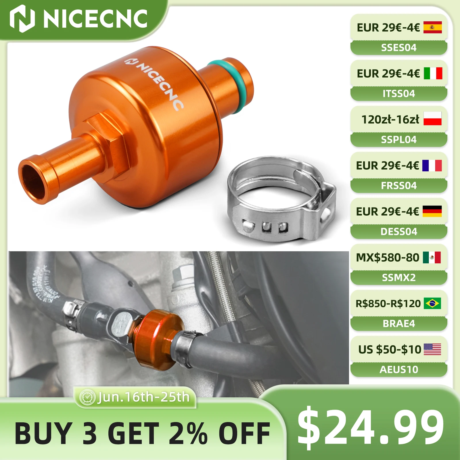 

NICECNC Quick Disconnect Fuel Filter For KTM TPi EXC 300 250 XCW Husqvarna TE 300i TE 250i 2018-2023 GasGas EC 300 250 2021-2023