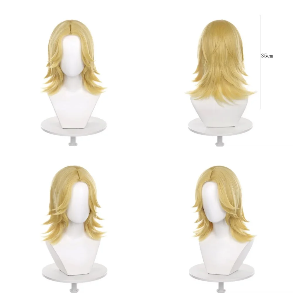 Picture 6: Medium Length Light Blonde Synthetic Cosplay Wig for Anime Characters, Straight Style with Slightly Curled Ends