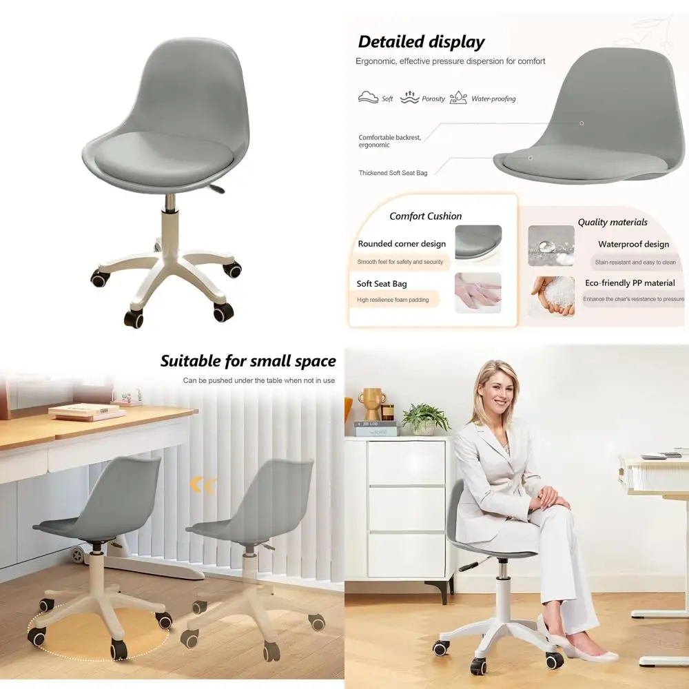 

Компактный стул для туалетного столика: без подлокотников, с мягким сиденьем, регулируемая высота, идеально подходит для подростков и девочек, для домашнего офиса.