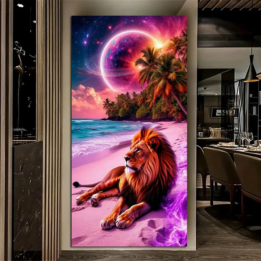 

Beach Lion Big Size New Arrivals 5D Diy Diamond Art Painting Kit Animals Full Square Round Drill Mosaic Embroidery Picture