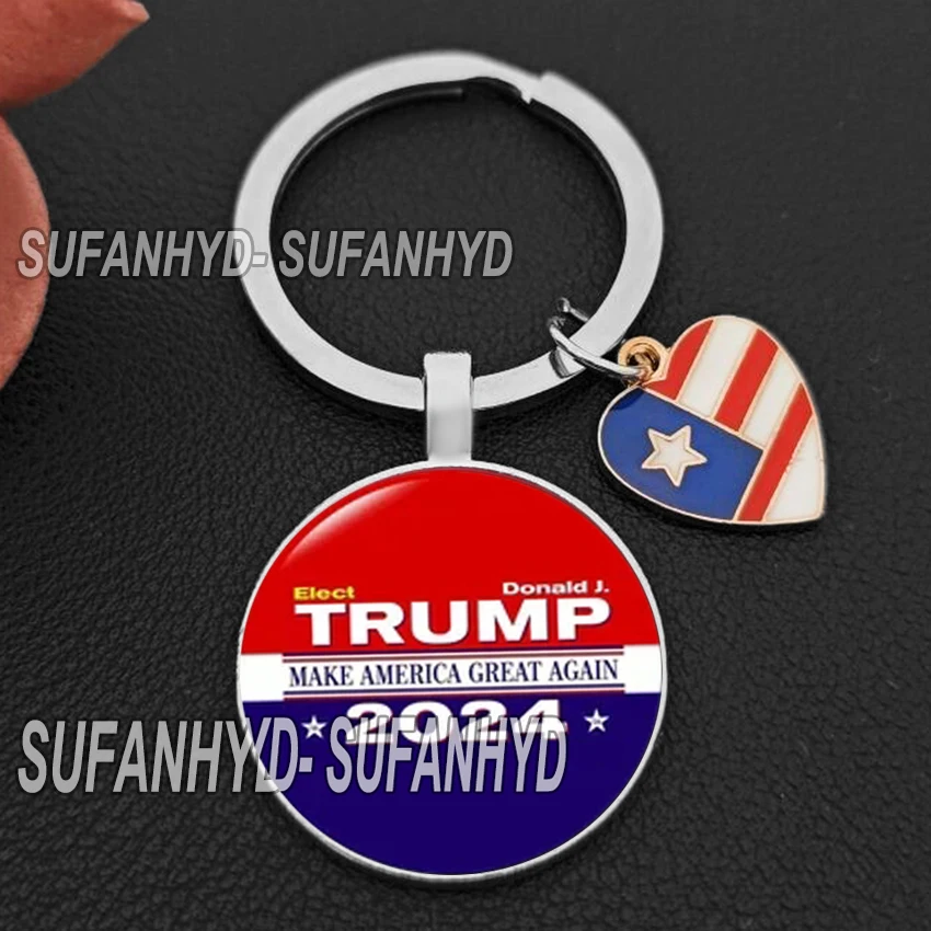 2024 Trump Keychains Flag Keychain Save America Again Creative Glass Cabochon Pendant Key Chains for Men Women Keyring