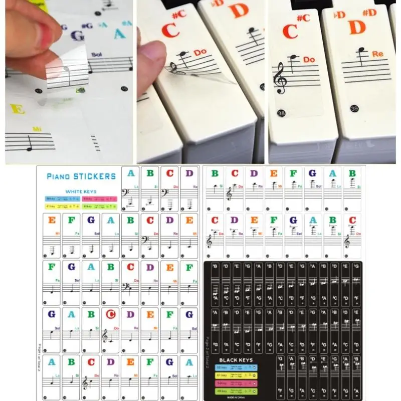 Hot Sale 1 Set Beginner Letter Piano Sticker 88/61/54/49 Keys With Removable Colored Note Labels Piano Keyboard Stickers