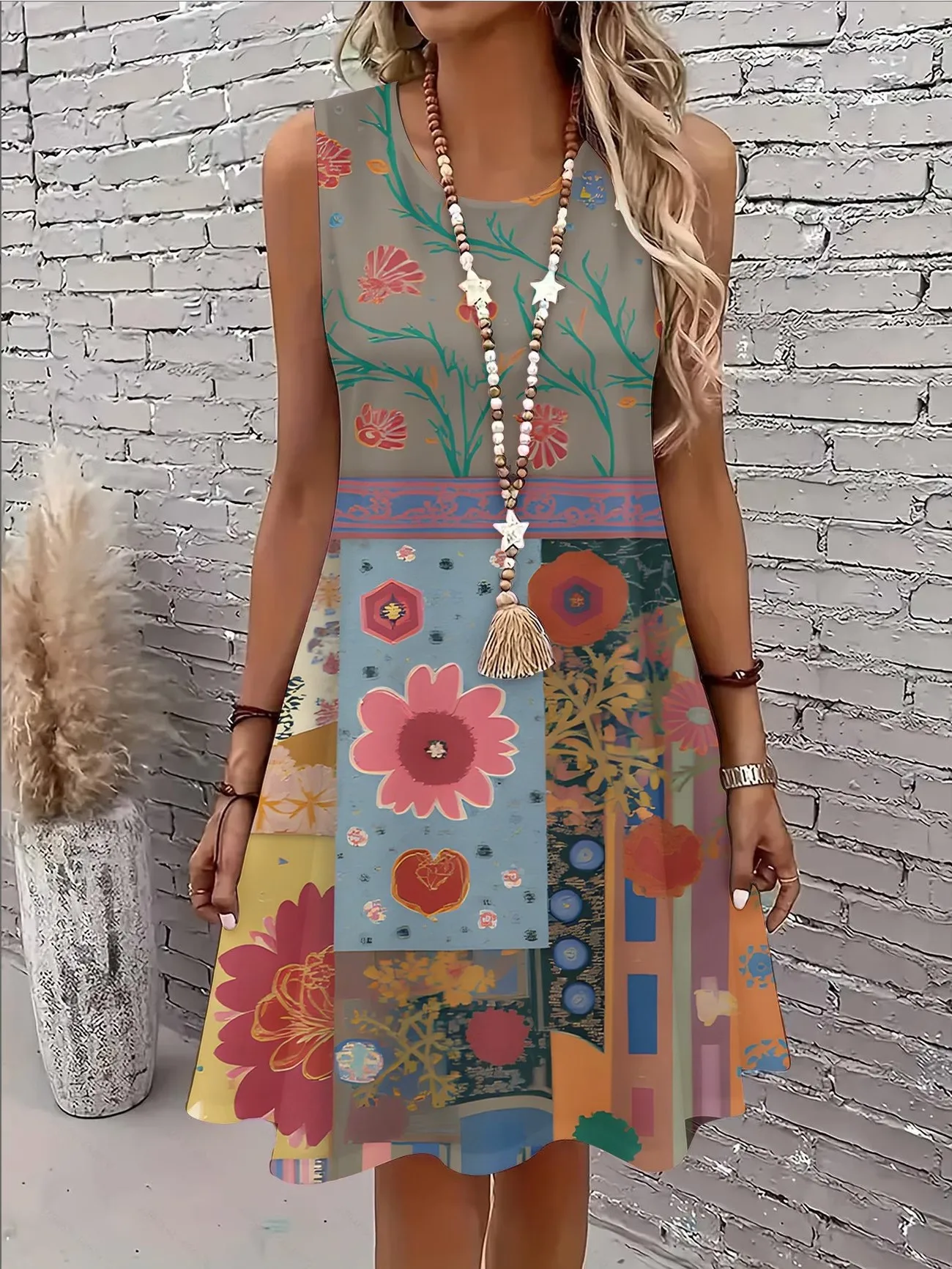 Ladies' summer sleeveless casual mini dress, 3D floral pattern retro elegant dress Vesidos De Mujer