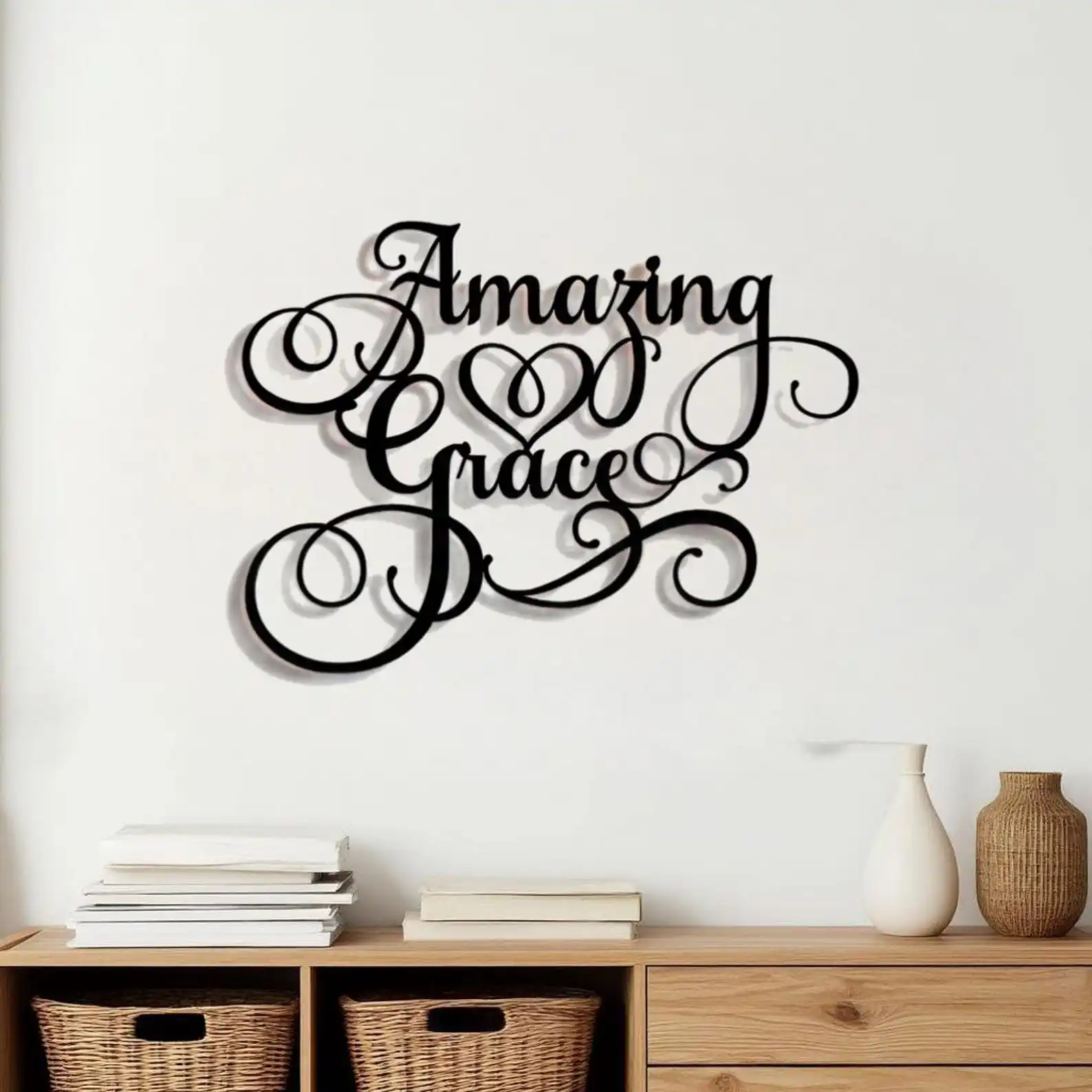 CIFBUY Iron Wall Art Amazing Grace Cursive Metal Waterproof Sculpture For Home Hanging Decor Faith Gift