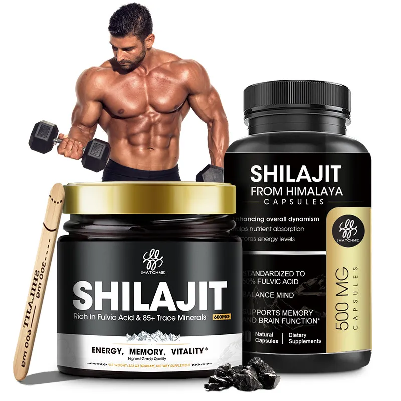 Organic Shilajit Resin & Shilajit Capsules 50% Fulvic Acid For Energy Supplement Muscle Gain & Build For Men & Women