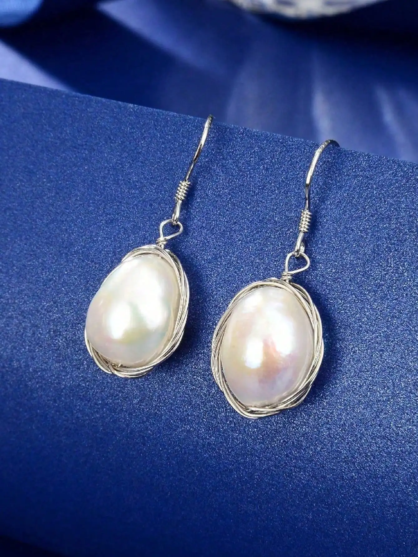 925 Sterling Silver Natural Freshwater Baroque Pearl Wire Wrapped Dangle Earrings For Women Handmade Temperament Jewelry Gift