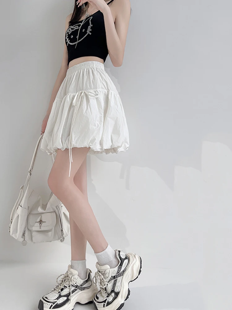 Y2k Latern Mini Skirts Women A-line High Waist Vintage White Skirt Loose Summer Sweet Harajuku Korean Style Solid Color