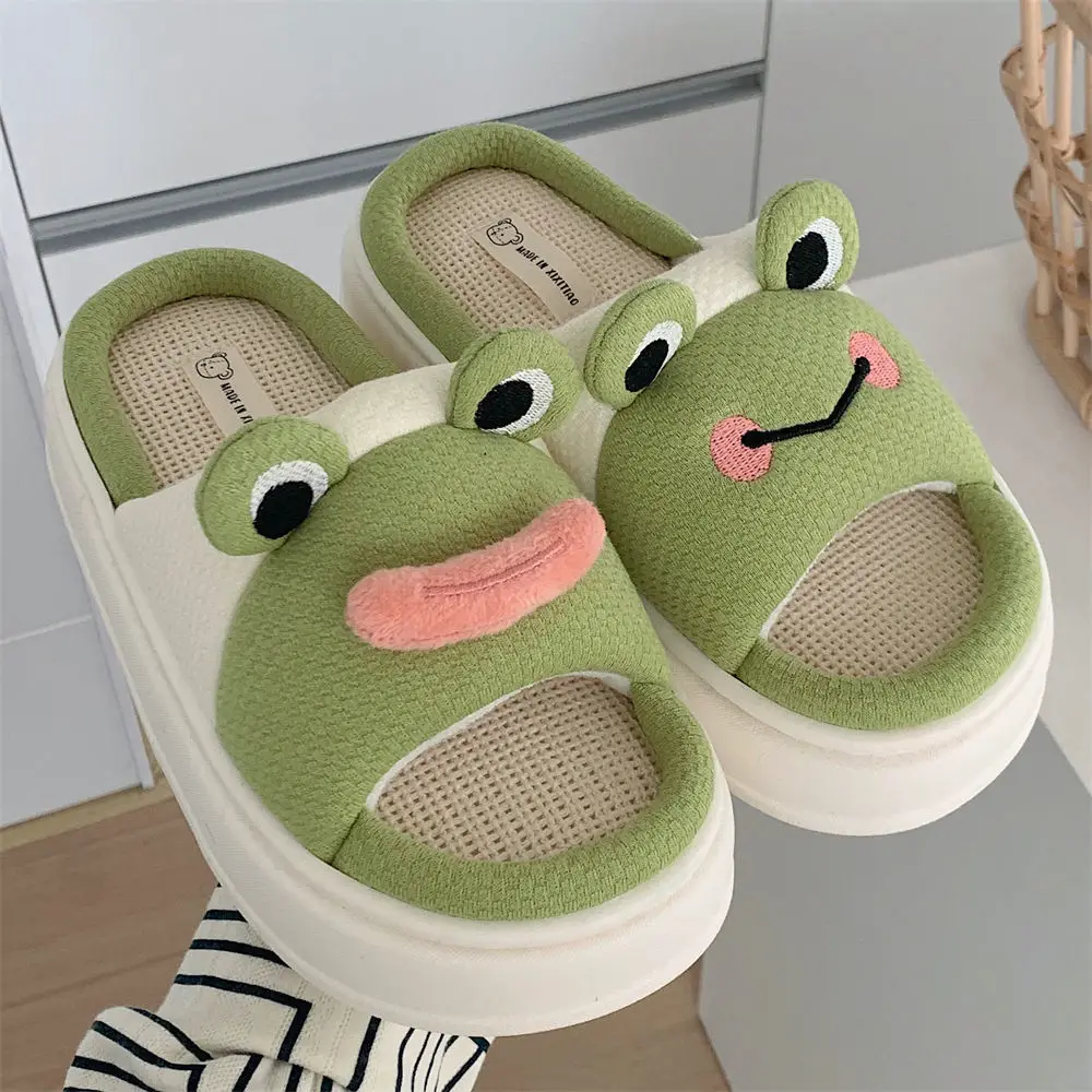 Cute Animal Odorless EVA Linen Slipper for Women Designer Lovely Dog Autumn Cartoon Home Shoes Slides Thick Sole Couples Sandals